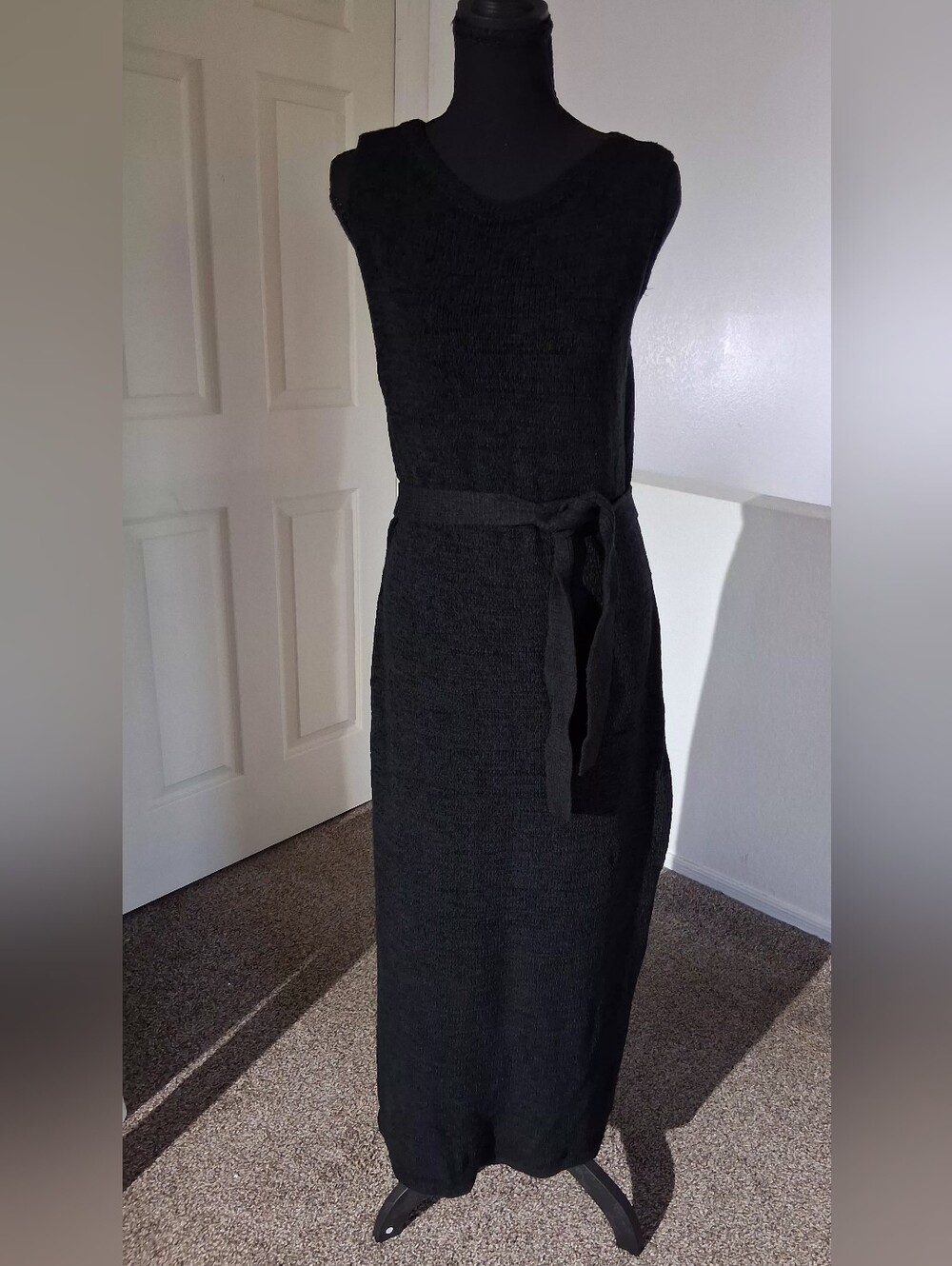 NWOT-Seafolly Black Sleeveless Knit Maxi Dress with Waist Tie